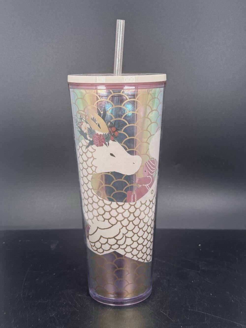 Starbucks 2024 Lunar New Year of the Dragon Iridescent 24 oz Cold Cup Tumbler 9”